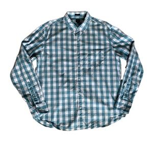 J Crew long sleeve button down shirt blue white check XL